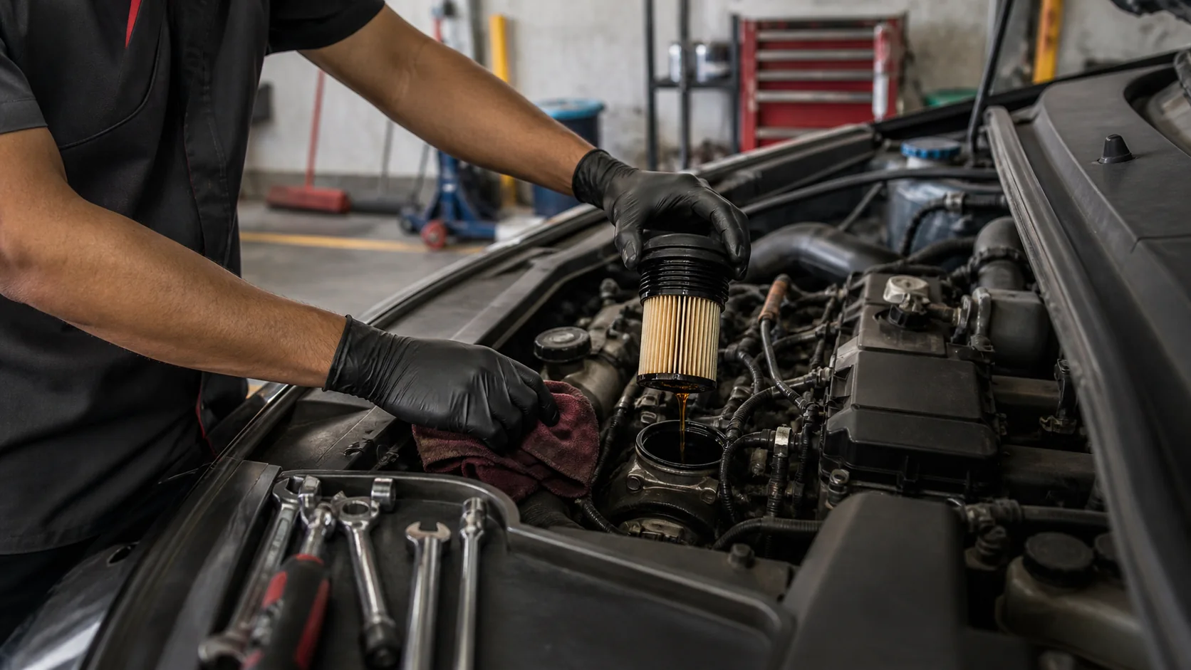 Mantenimiento preventivo del motor realizado con herramienta profesional